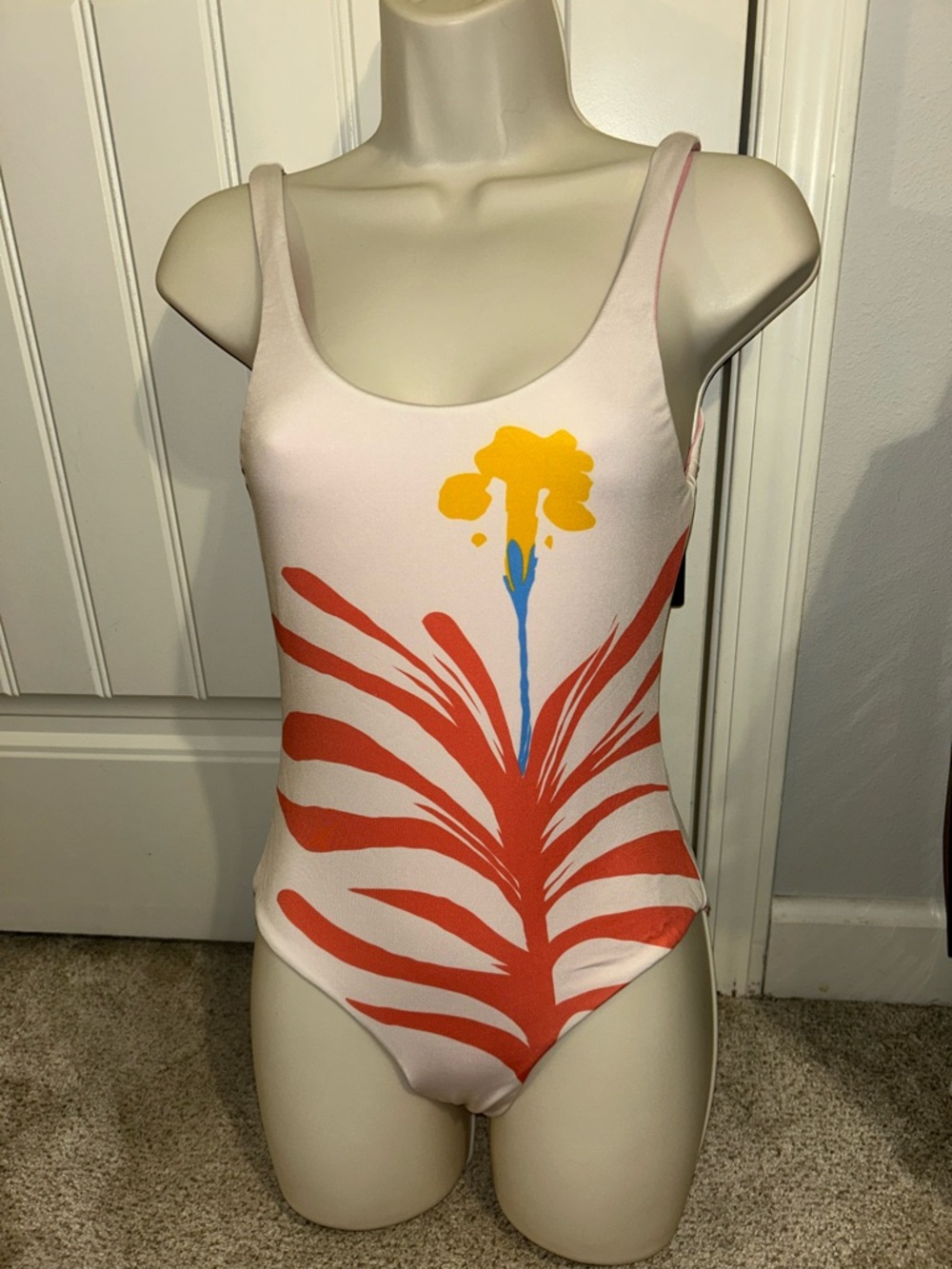 NWT Chaser Women’s One-Piece Swimsuit in Pink with Orange Floral Print Sz S